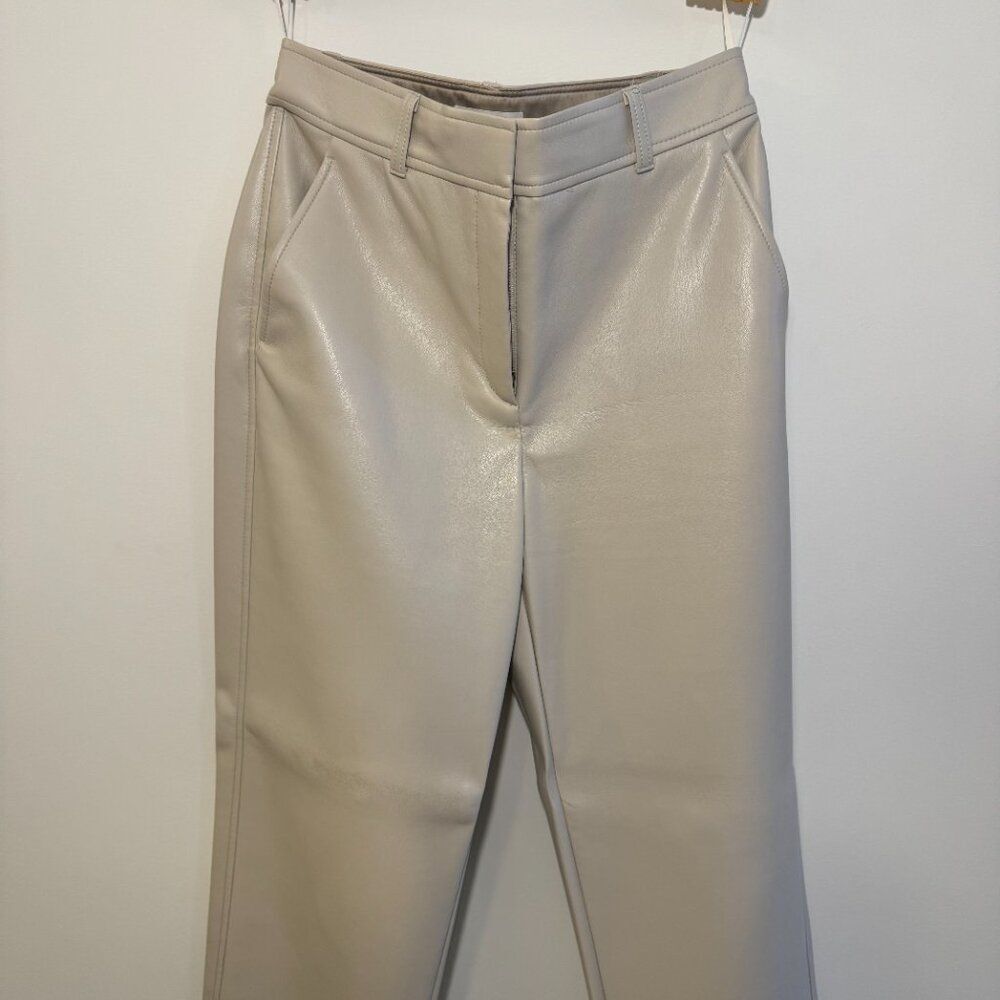 Aritzia Babaton Women's Vegan Leather Creamy Grey Pants Size 6